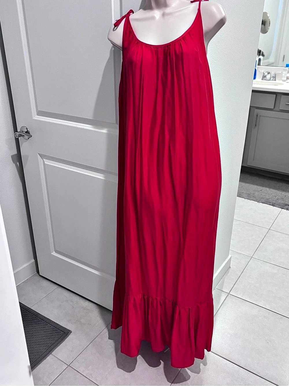 Lilla Lou Red Tie-Strap Maxi Dress NWT One Size